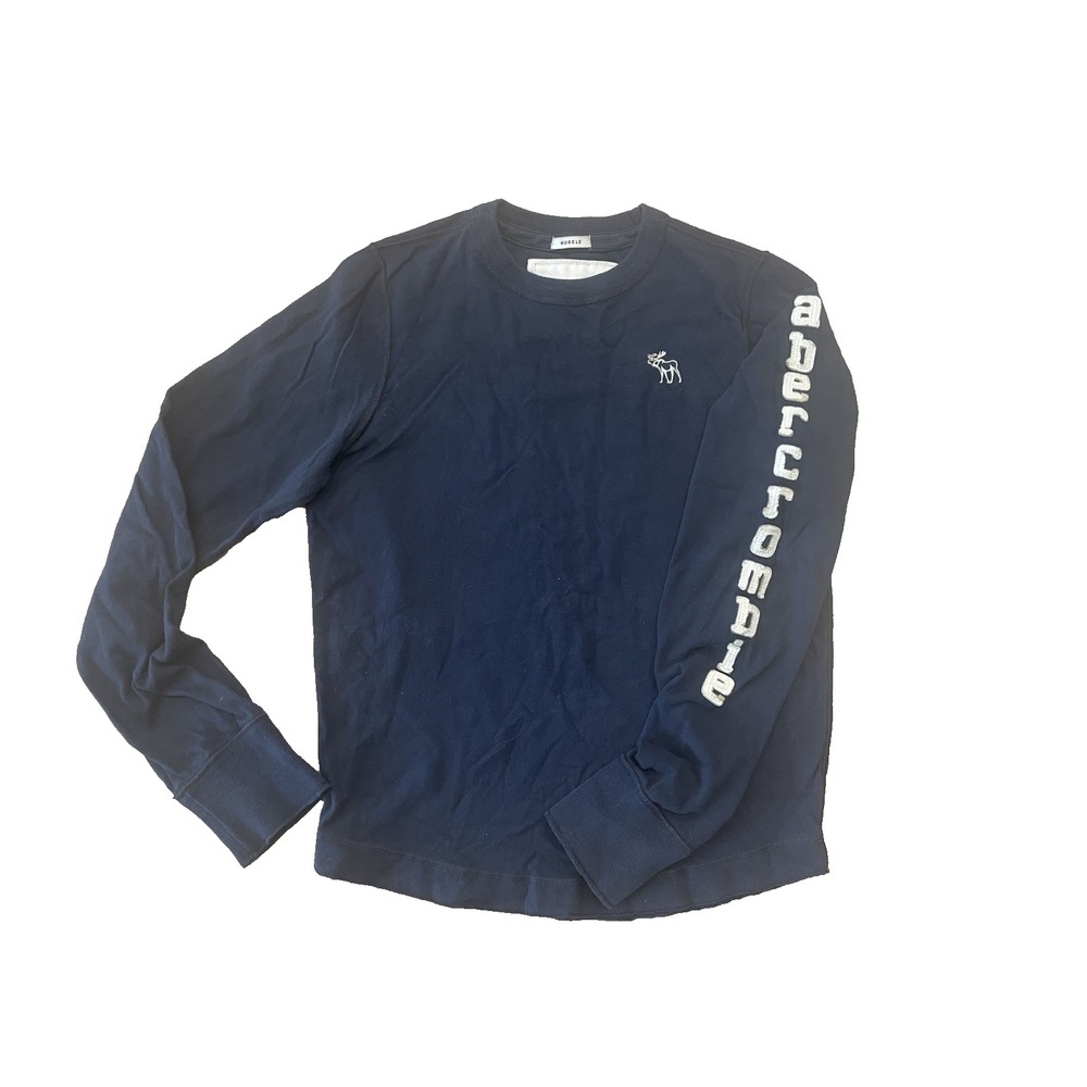 Vtg Y2K Abercrombie‎ Kids Blue Moose Long Sleeve Shirt Sz XL Appliqued Sleeve